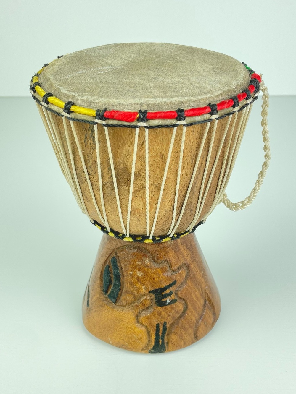Hand-Carved Wooden Djembe Drum Natural Rasta Color Accents African Instrument